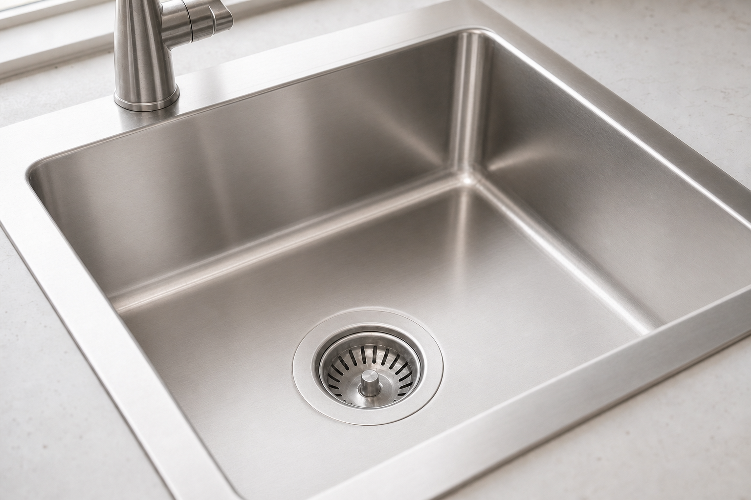 Sparkling kitchen sink and faucet after Velmora steam cleaning