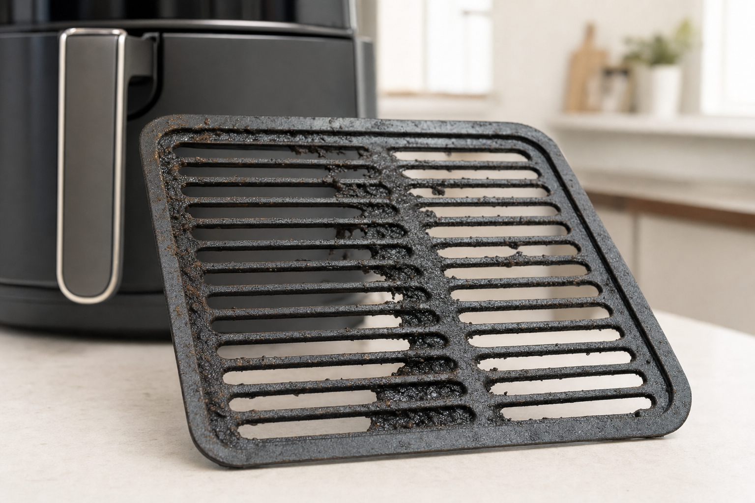 Greasy grill grates before steam cleaning